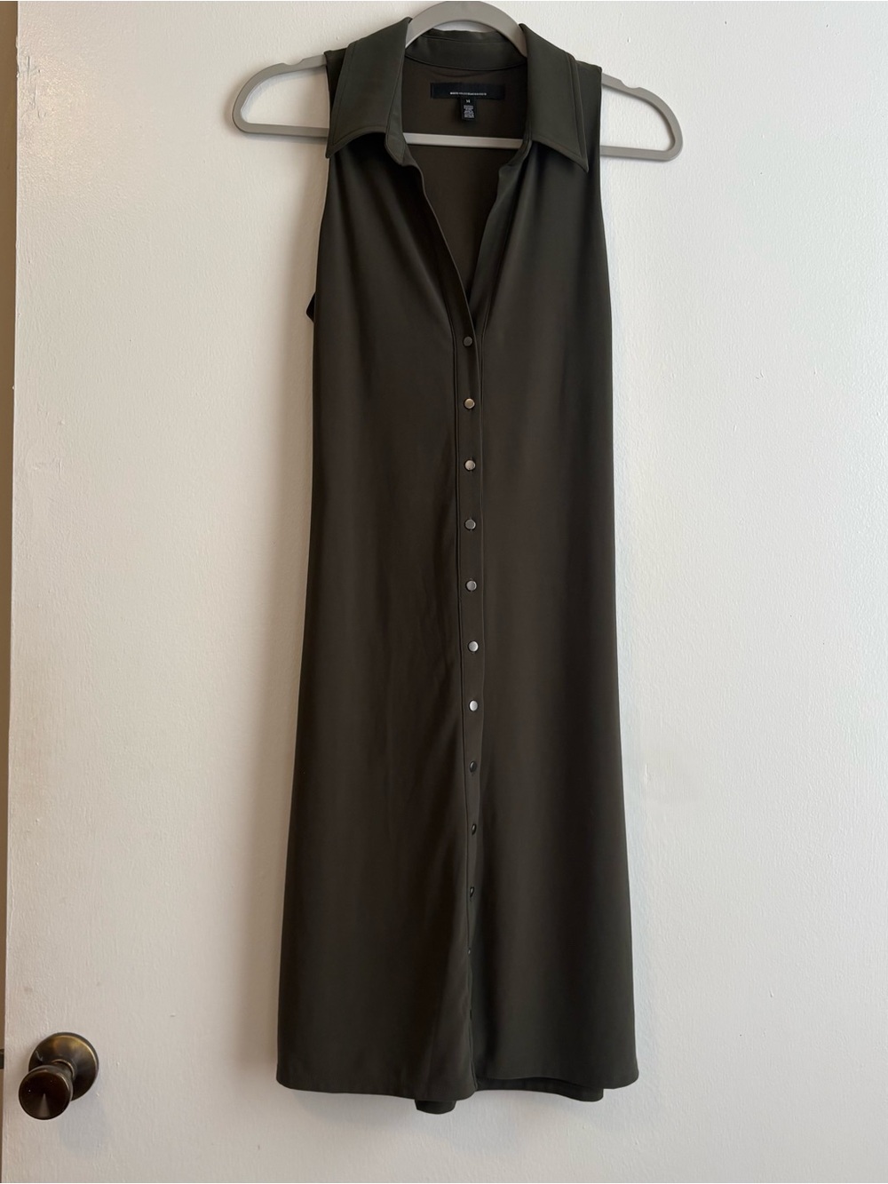 White House Black Market Sleeveless Olive Button-Front Shirt Dress Women’s M